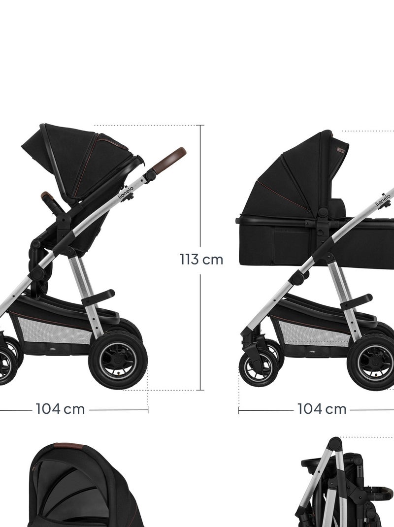 Carrinho de bebé 3em1 LIONELO Amber - 0-22 kg - Conjunto carrinho, alcofa, ovo, mala e acessórios Preto Prateado - Kiabi