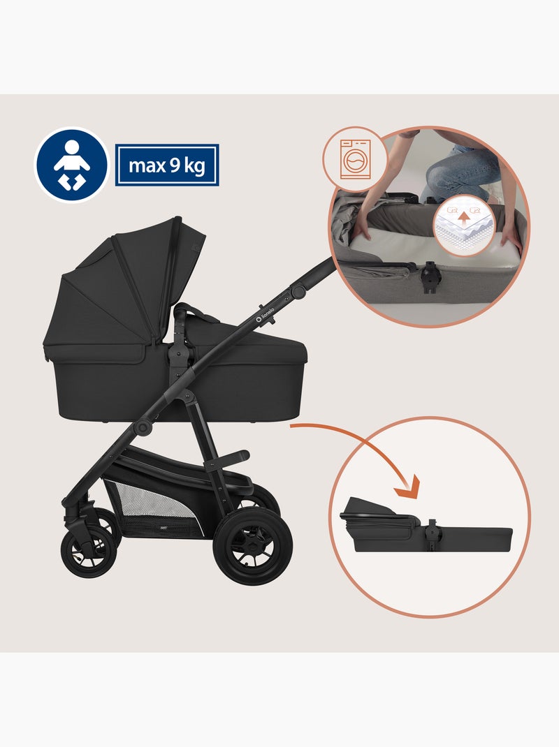 Carrinho de bebé 4 em 1 LIONELO Bianka - Carrinho de bebé + Alcofa + Cadeira auto + Base ISOFIX Preto - Kiabi