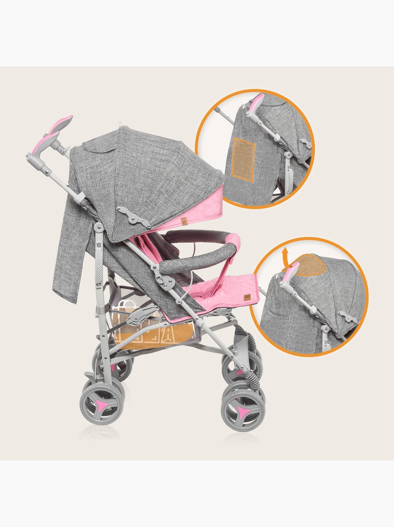 Carrinho de Bebé Bengala Compacto LIONELO Irma - 6-36 Meses - Com Mosquiteiro - Leve Cinza-rosa - Kiabi