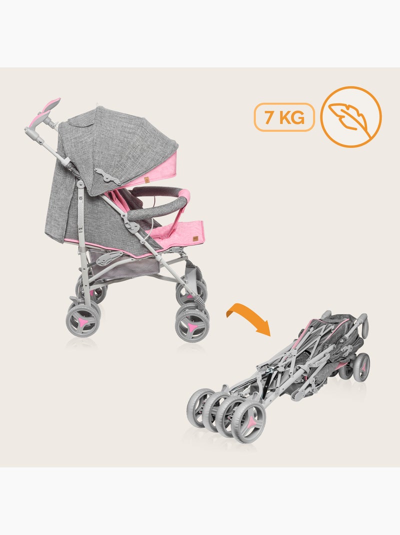 Carrinho de Bebé Bengala Compacto LIONELO Irma - 6-36 Meses - Com Mosquiteiro - Leve Cinza-rosa - Kiabi