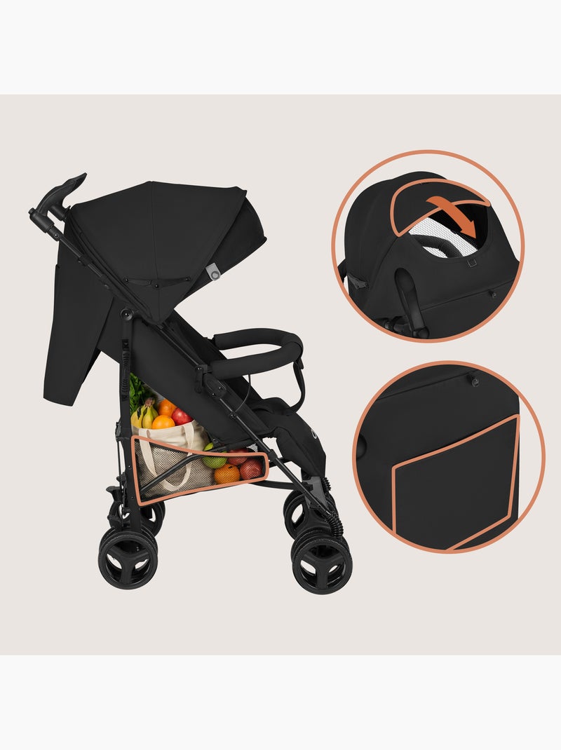 Carrinho de Bebé Bengala Compacto LIONELO Irma - 6-36 Meses - Com Mosquiteiro - Leve Preto Preto - Kiabi