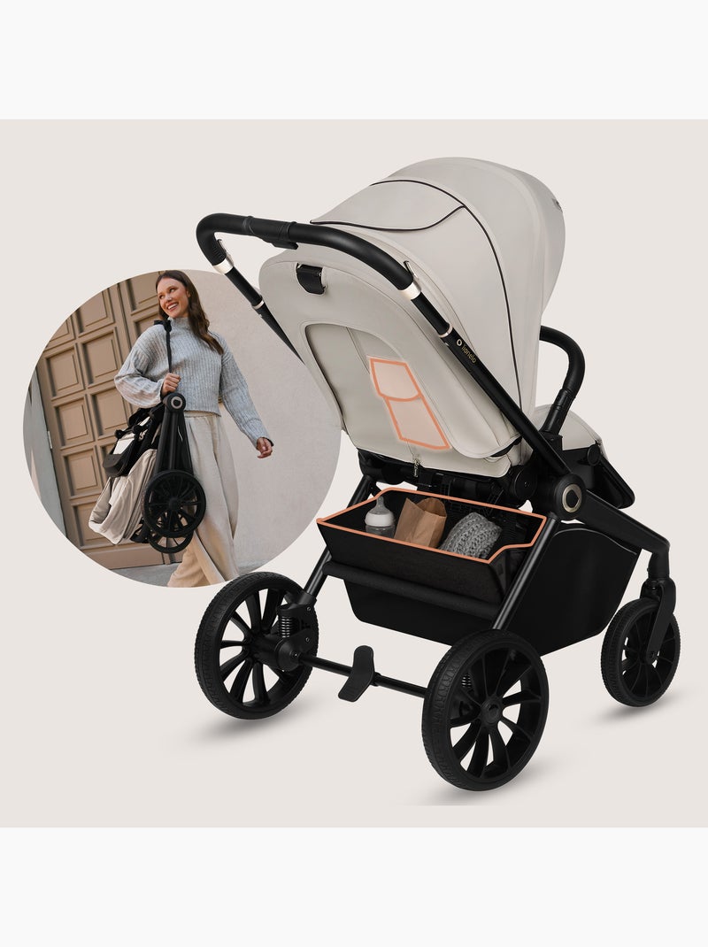 Carrinho de bebé combinado 2-em-1 LIONELO Mika Plus – Conjunto com carrinho e alcofa – Acessórios Bege - Kiabi