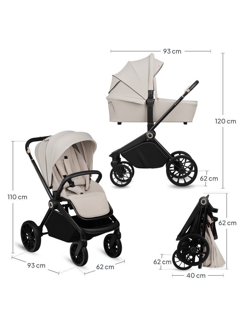 Carrinho de bebé combinado 2-em-1 LIONELO Mika Plus – Conjunto com carrinho e alcofa – Acessórios Bege - Kiabi