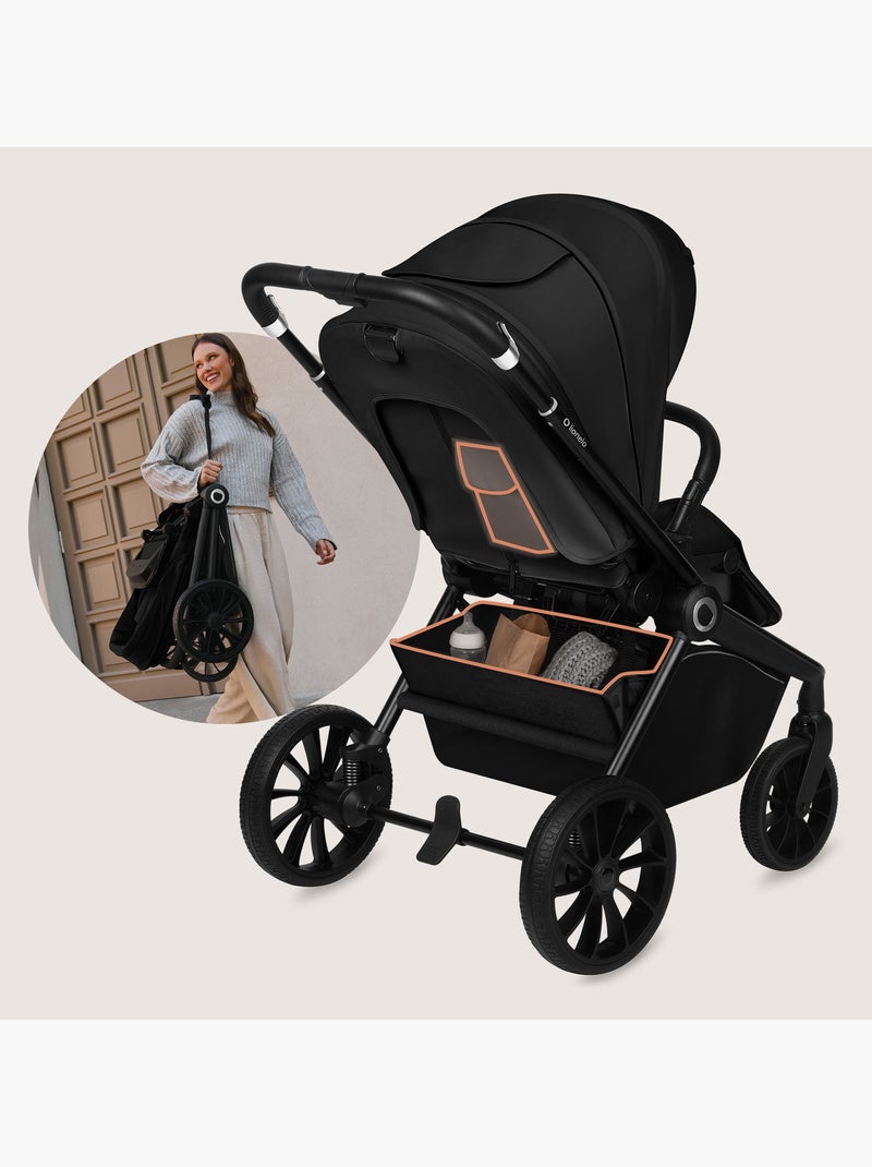 Carrinho de bebé combinado 2-em-1 LIONELO Mika Plus – Conjunto com carrinho e alcofa – Acessórios Preto - Kiabi