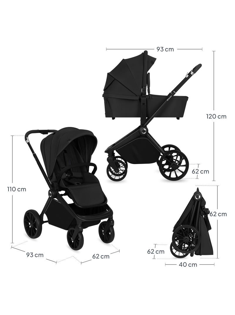 Carrinho de bebé combinado 2-em-1 LIONELO Mika Plus – Conjunto com carrinho e alcofa – Acessórios Preto - Kiabi