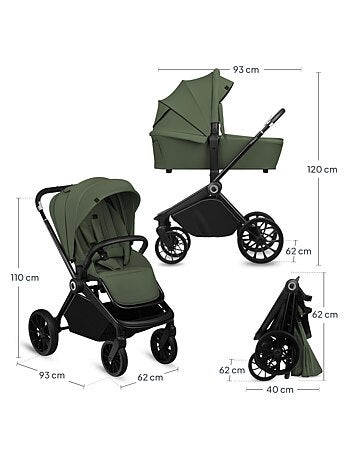 Carrinho de bebé combinado 2-em-1 LIONELO Mika Plus – Conjunto com carrinho e alcofa – Acessórios