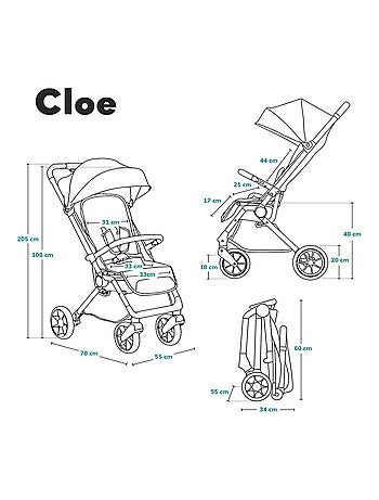 Carrinho de bebé compacto LIONELO Cloe - Leve & dobrável - Leve & dobrável - Até 22 kg