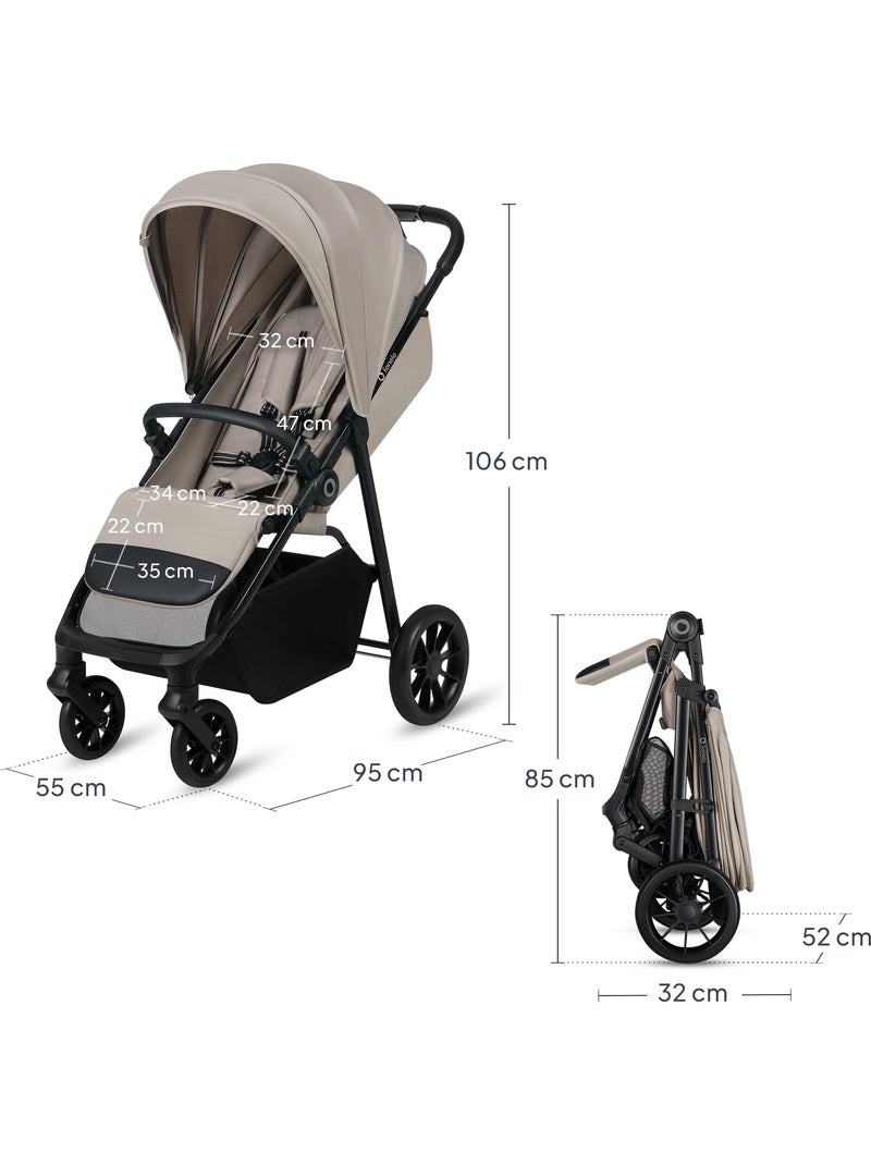 Carrinho de Bebé Compacto LIONELO Emerald - Leve - Dobragem uma Mão - Cesto Grande Bege - Kiabi
