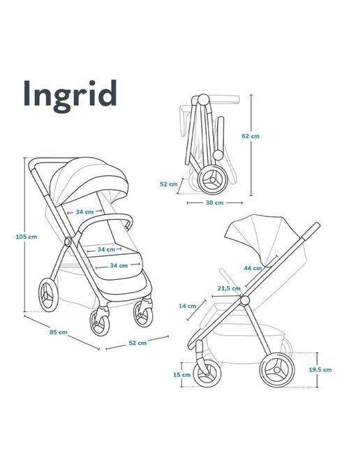 Carrinho de bebé compacto LIONELO Ingrid – Amortecimento – Até 22 kg – Leve e dobrável - Kiabi Carrinho de bebé compacto LIONELO Ingrid – Amortecimento – Até 22 kg – Leve e dobrável - Kiabi