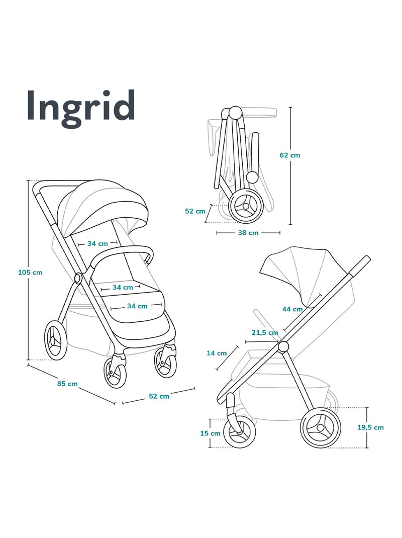 Carrinho de bebé compacto LIONELO Ingrid – Amortecimento – Até 22 kg – Leve e dobrável Preto Dourado - Kiabi