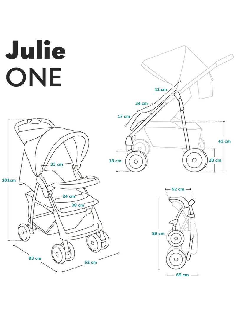 Carrinho de bebé compacto LIONELO Julie One - Até 22 kg - Leve & dobrável - Acessórios Cinza-preto - Kiabi