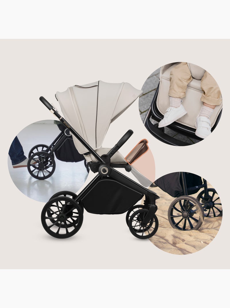 Carrinho de bebé compacto LIONELO Mika Plus – Até 22 kg – Leve e dobrável – Acessórios Bege - Kiabi