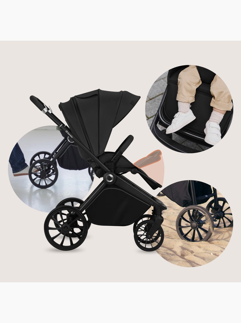 Carrinho de bebé compacto LIONELO Mika Plus – Até 22 kg – Leve e dobrável – Acessórios Preto - Kiabi