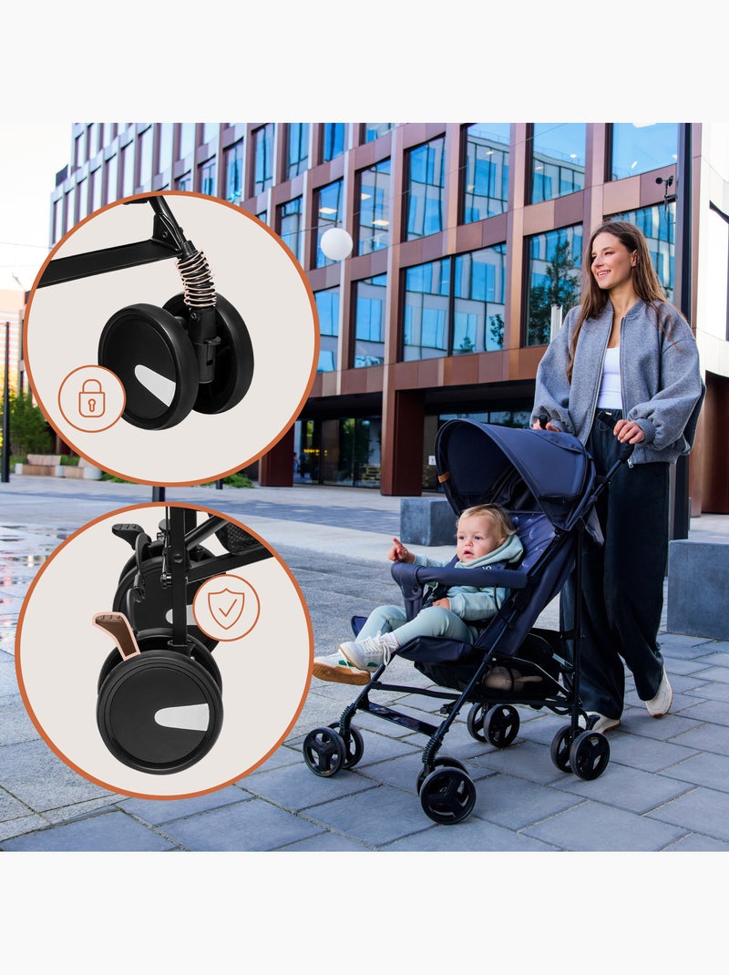Carrinho de Bebé Ligeiro LIONELO Elia - Compacto - Dobrável - Mosquiteiro - 6-36 Meses Preto Branco - Kiabi