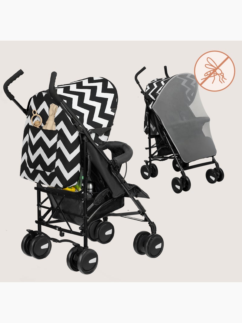 Carrinho de Bebé Ligeiro LIONELO Elia - Compacto - Dobrável - Mosquiteiro - 6-36 Meses Preto Branco - Kiabi