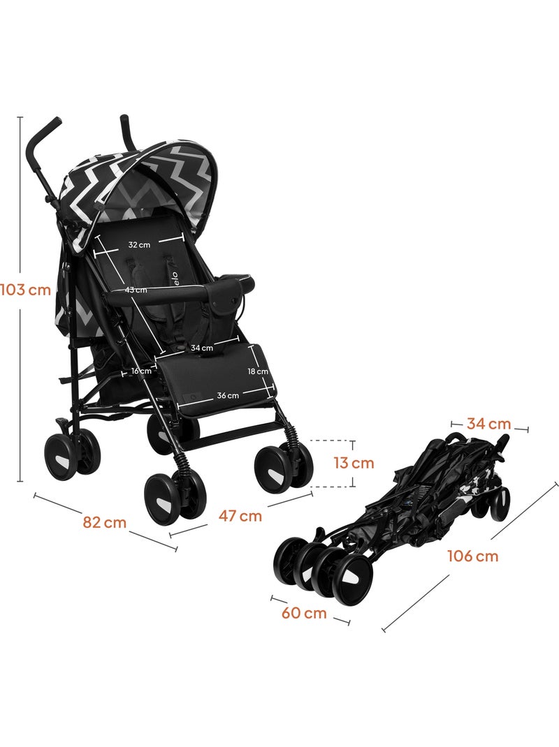 Carrinho de Bebé Ligeiro LIONELO Elia - Compacto - Dobrável - Mosquiteiro - 6-36 Meses Preto Branco - Kiabi