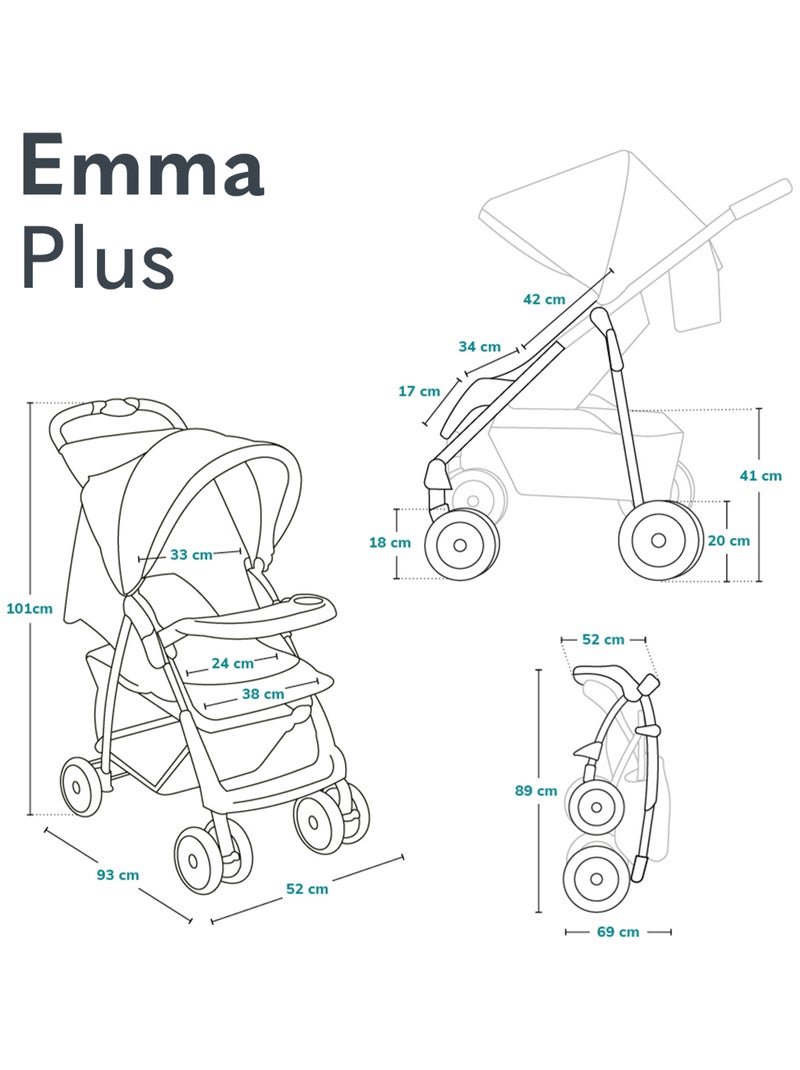 Carrinho de bebé todo-o-terreno LIONELO Emma – 6–36 meses – Saco incluído – Dobragem rápida Cinza - Kiabi