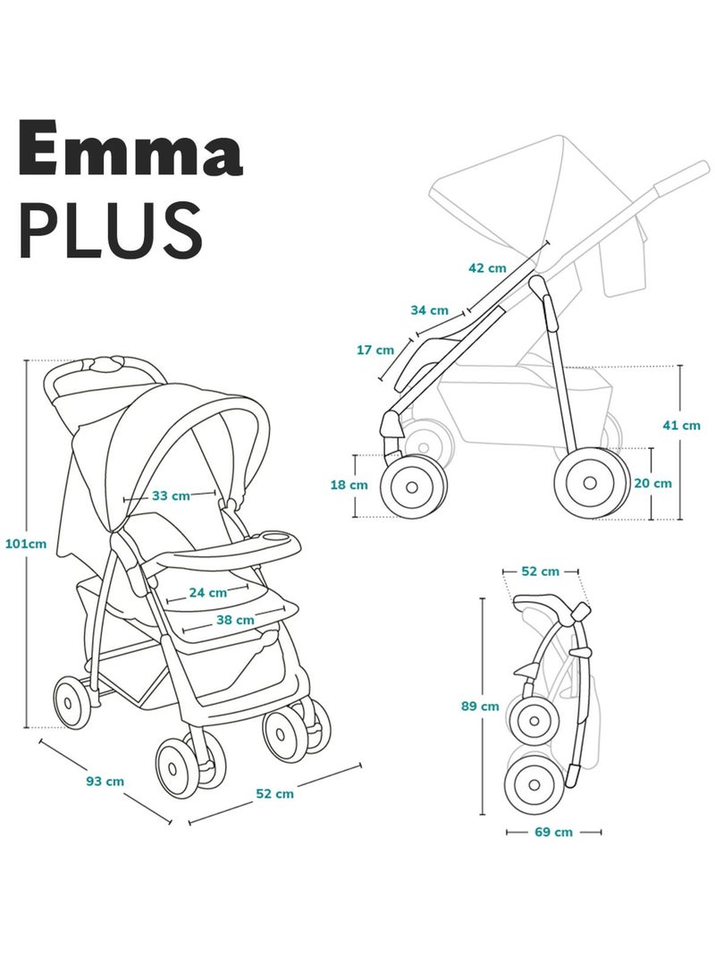 Carrinho de bebé todo-o-terreno LIONELO Emma – 6–36 meses – Saco incluído – Dobragem rápida Cinza escuro - Kiabi