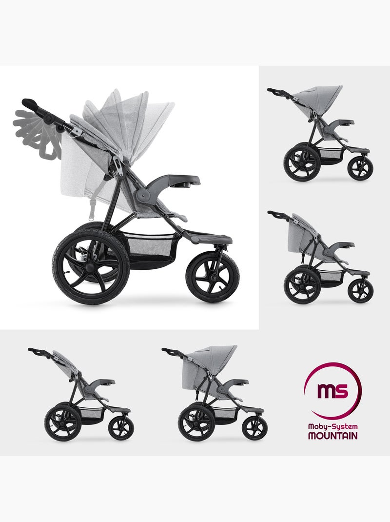 Carrinho de bebé todo-o-terreno moby-system mountain de 3 rodas para desporto e aventura Cinza - Kiabi