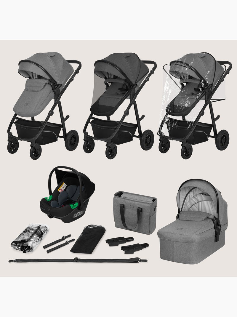 Carrinho de bebé Trio LIONELO Bianka – Até 22 kg – Conjunto com carrinho, alcofa, cadeira auto Cinza-preto - Kiabi