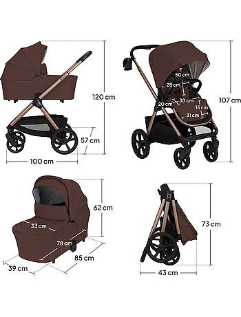 Carrinho de bebé Trio LIONELO Carmine - Até 22 kg - Conjunto com carrinho, alcofa, cadeira auto