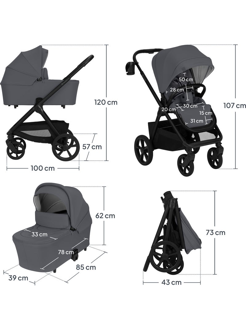 Carrinho de bebé Trio LIONELO Carmine - Até 22 kg - Conjunto com carrinho, alcofa, cadeira auto Cinza - Kiabi