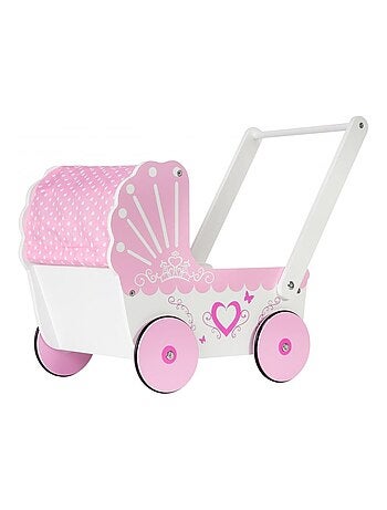 Carrinho de boneca 2 em 1 em madeira rosa – berço e andarilho