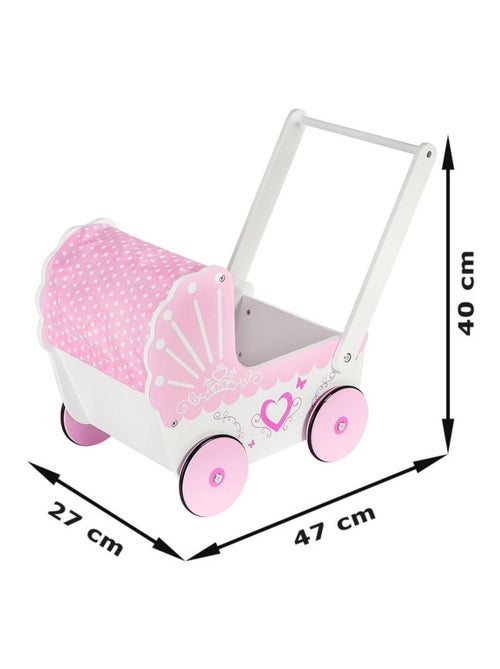 Carrinho de boneca 2 em 1 em madeira rosa – berço e andarilho - Kiabi