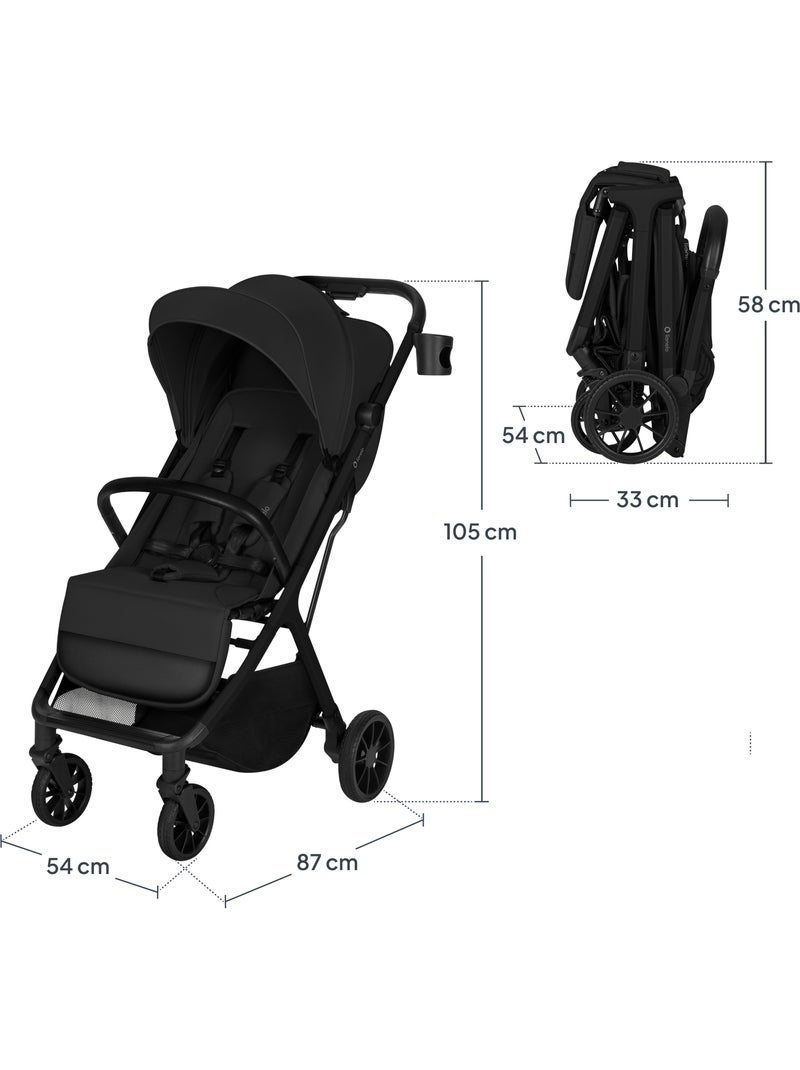 Carrinho de passeio compacto LIONELO Cloe Plus - Rodas grandes - Fecho auto - Ventilação Preto - Kiabi