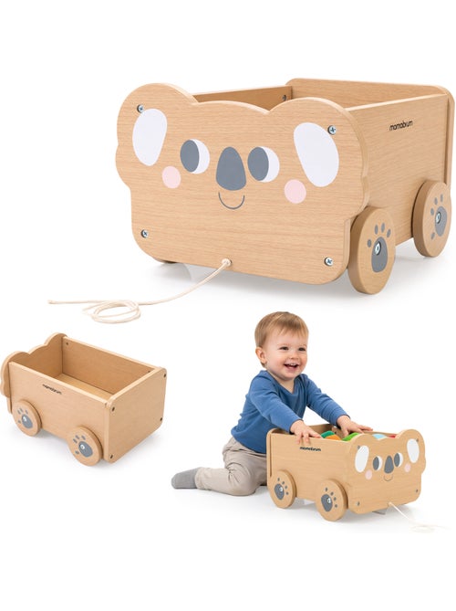 Carrinho de puxar madeira infantil 30x26cm baú brinquedos koala mamabrum - Kiabi