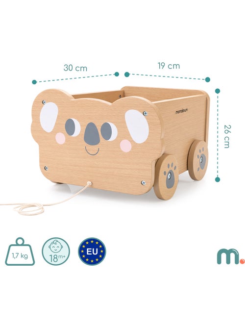 Carrinho de puxar madeira infantil 30x26cm baú brinquedos koala mamabrum - Kiabi
