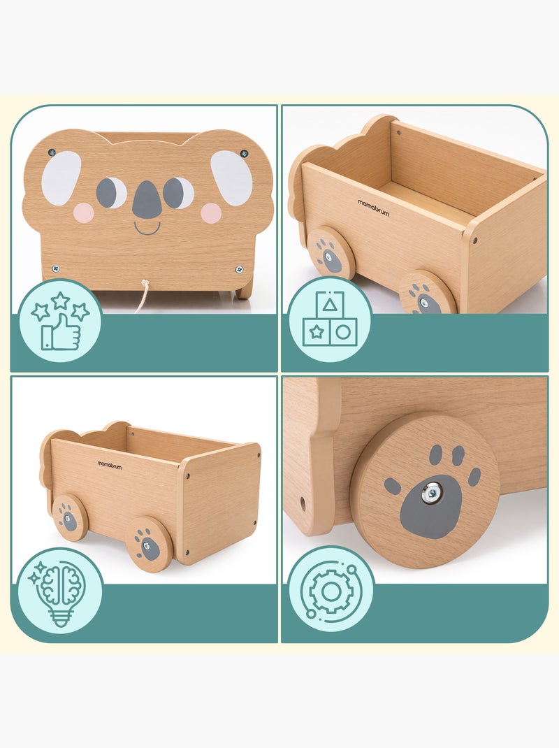 Carrinho de puxar madeira infantil 30x26cm baú brinquedos koala mamabrum N/D - Kiabi