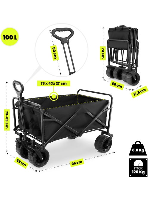 Carrinho de transporte dobrável hypermotion 100 l com rodas todo-o-terreno - Kiabi