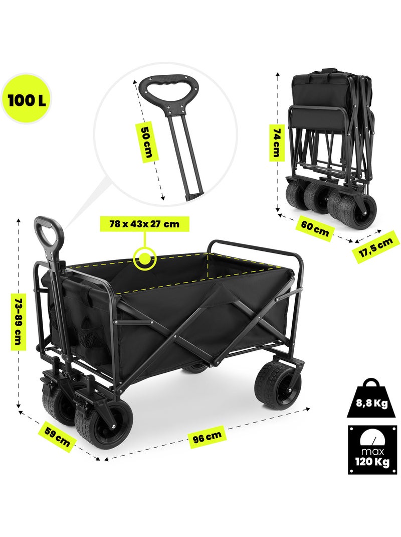 Carrinho de transporte dobrável hypermotion 100 l com rodas todo-o-terreno Preto Preto - Kiabi