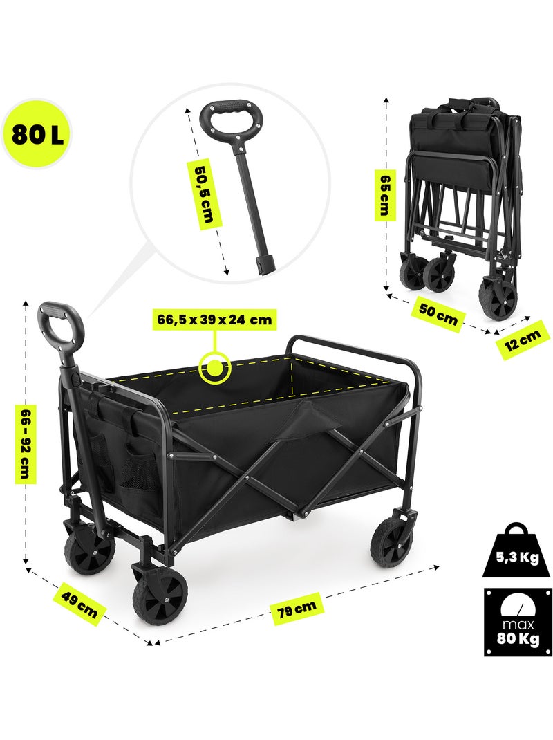 Carro de transporte dobrável hypermotion 80 l com rodas todo-o-terreno Preto Preto - Kiabi