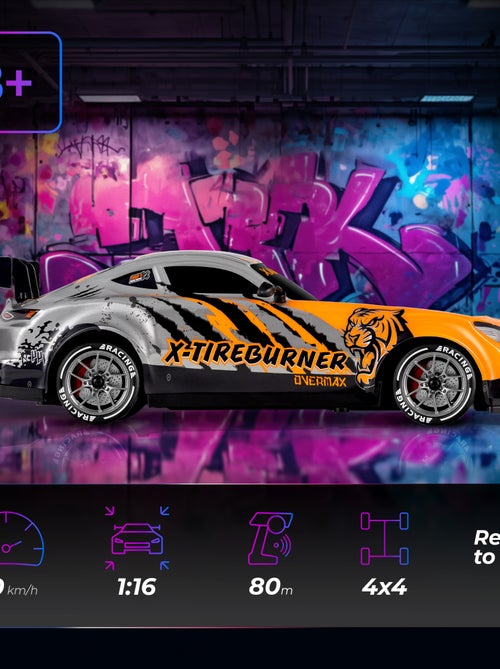 Carro telecomandado OVERMAX X-Tireburner - 2x Carroçaria - Luzes LED - 40 min de autonomia - Kiabi Carro telecomandado OVERMAX X-Tireburner - 2x Carroçaria - Luzes LED - 40 min de autonomia - Kiabi
