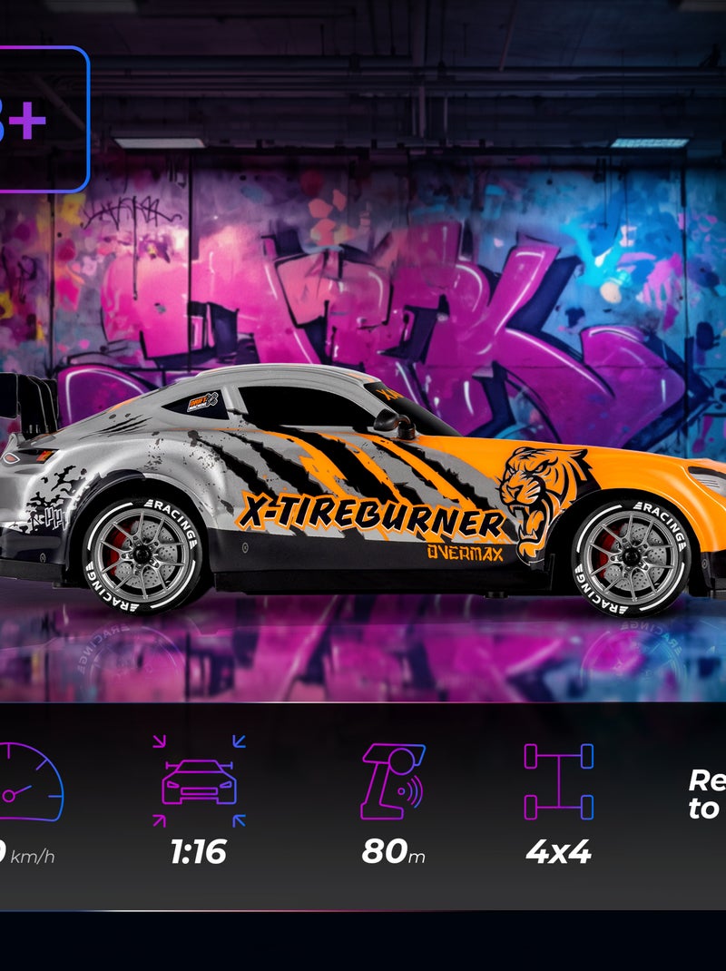 Carro telecomandado OVERMAX X-Tireburner - 2x Carroçaria - Luzes LED - 40 min de autonomia Laranja - Kiabi