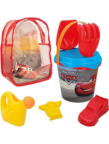 Cars conjunto de baldes beach com pá, ancinho, peneira, moldes, regador e saco de transporte