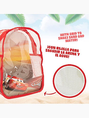 Cars conjunto de baldes beach com pá, ancinho, peneira, moldes, regador e saco de transporte