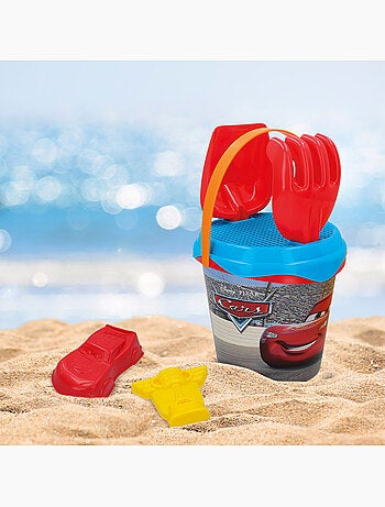 Cars conjunto de baldes beach com pá, ancinho, peneira, moldes, regador e saco de transporte