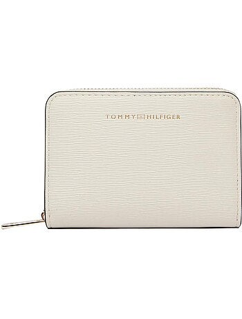 Carteira compacta tommy hilfiger th modern bege com fecho