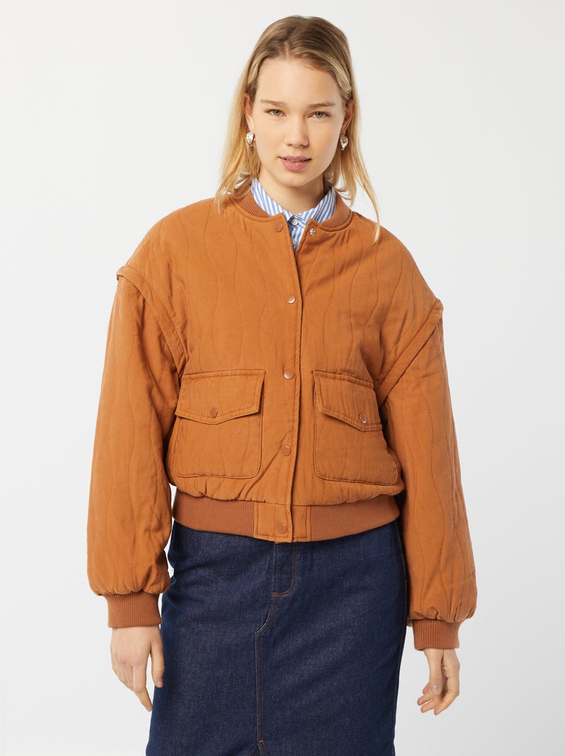 Casaco acolchoado 2 em 1 com mangas amovíveis CASTANHO - Kiabi