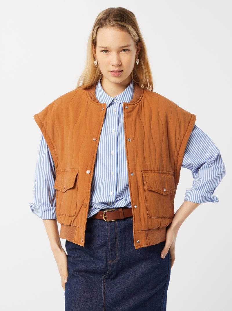 Casaco acolchoado 2 em 1 com mangas amovíveis CASTANHO - Kiabi