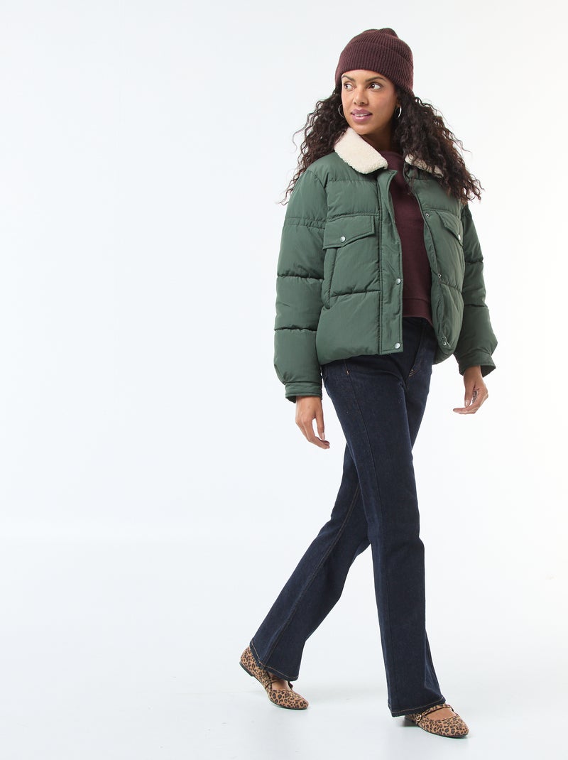 Casaco acolchoado com gola efeito ovelha Caqui - Kiabi