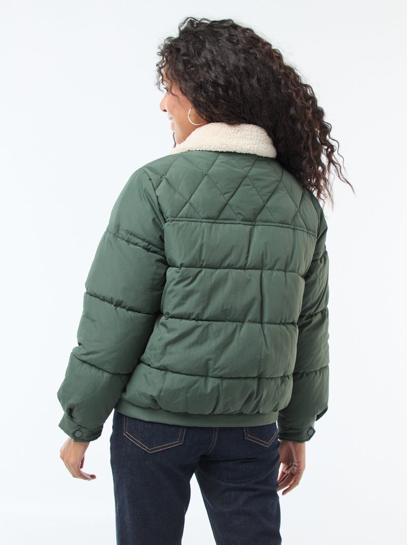 Casaco acolchoado com gola efeito ovelha Caqui - Kiabi