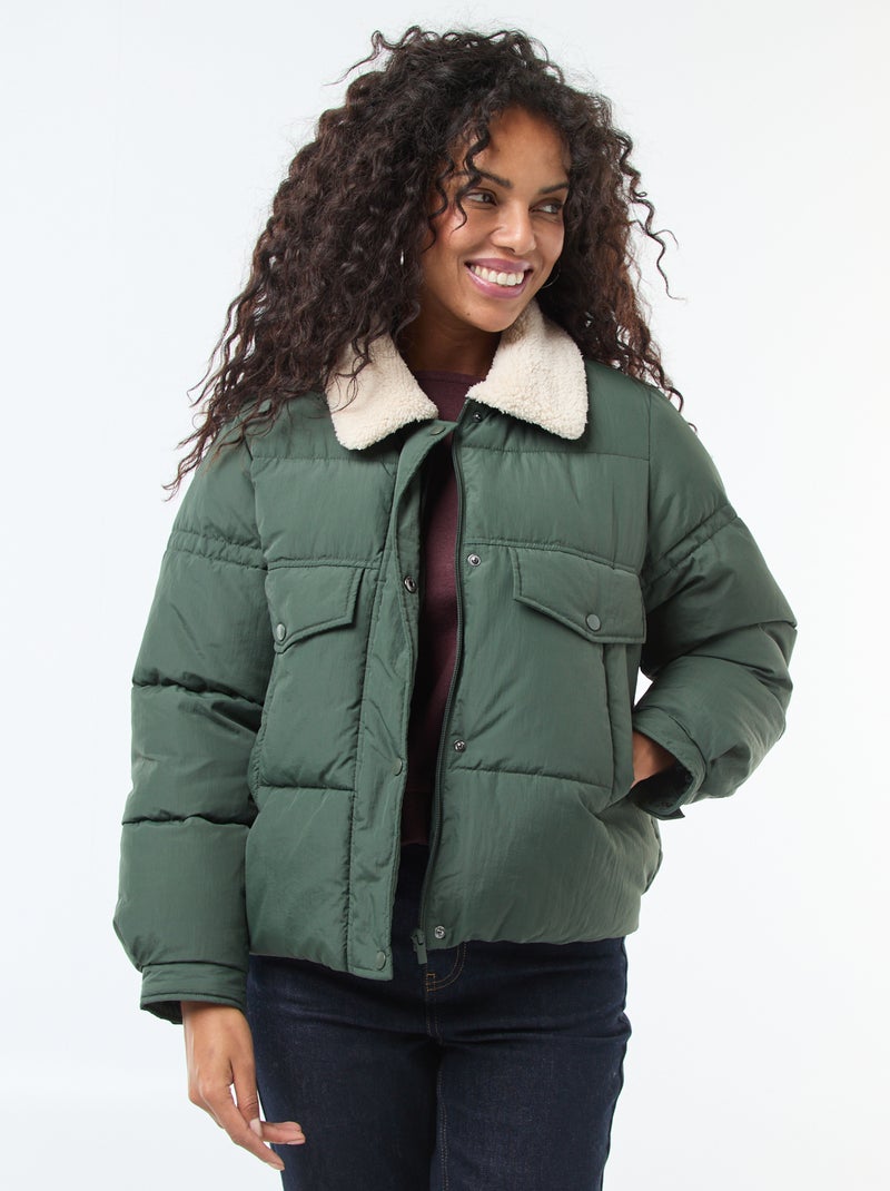 Casaco acolchoado com gola efeito ovelha Caqui - Kiabi