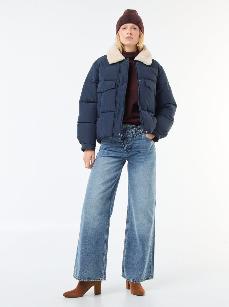 Casaco acolchoado com gola efeito shearling Azul - Kiabi