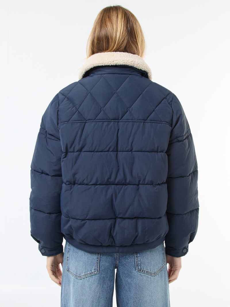 Casaco acolchoado com gola efeito shearling Azul - Kiabi