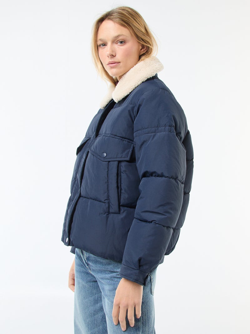 Casaco acolchoado com gola efeito shearling Azul - Kiabi