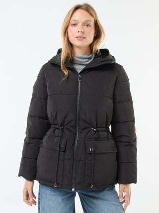 Casaco acolchoado comprido com capuz